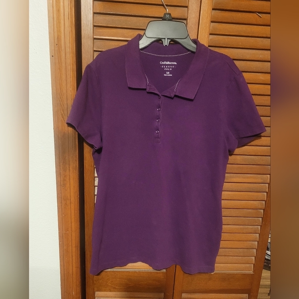 Croft & Barrow Women's Plum Purple Button-Front Classic Polo. Size Large - Picture 2 of 6